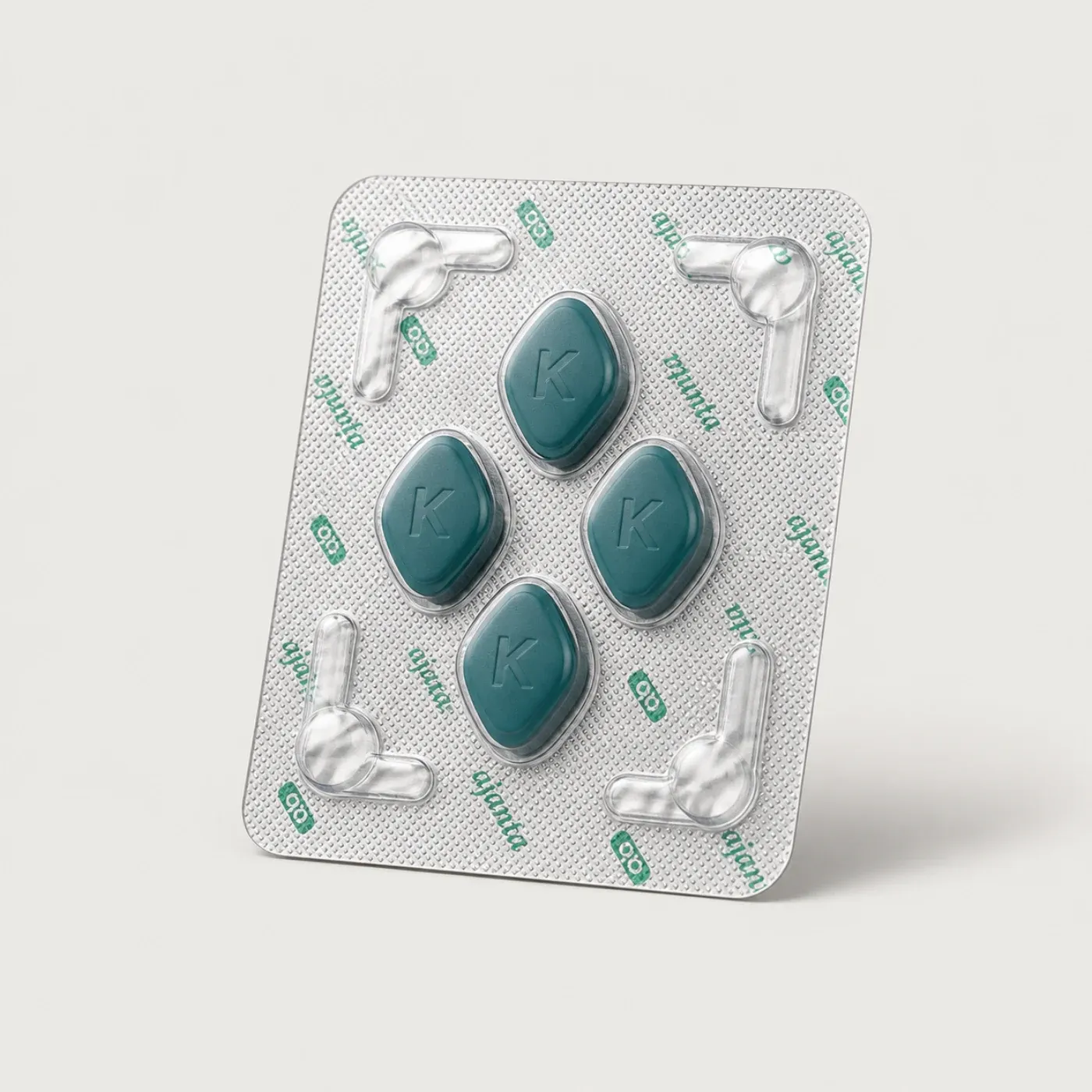 Editorial illustration of a four-tablet Kamagra blister